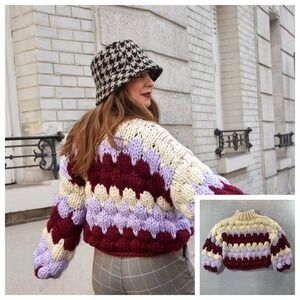 Chicwish Cottage‎ Core Handmade Chunky Knit Bubble Sweater Womens Medium